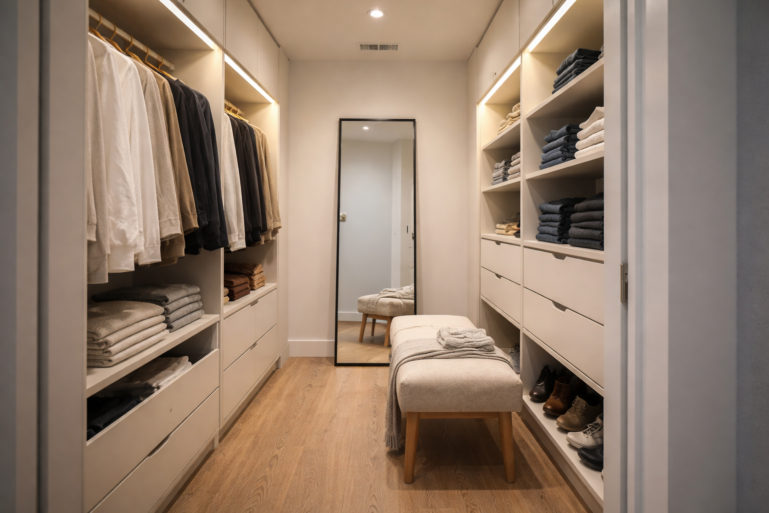 Walk-in closet: mål, indretning, ventilation og typiske fejl